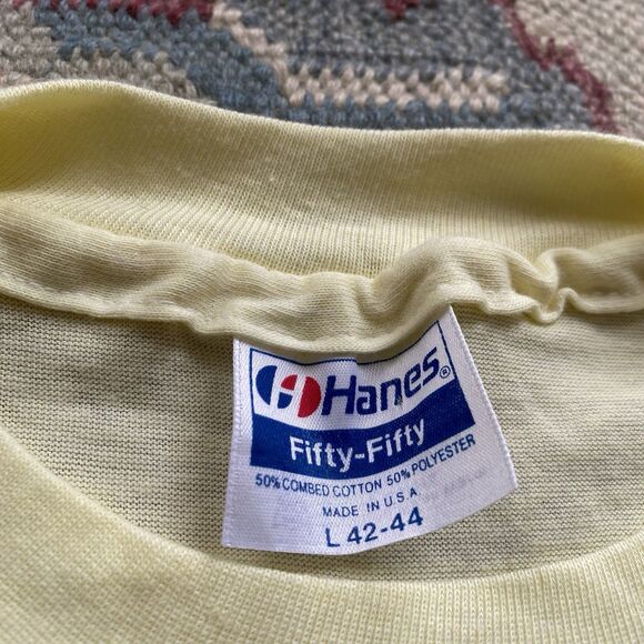 Vintage 80s Butter Yellow T Shirt St Thomas Sunset Beach Vacation Large - Picture 4 of 6
